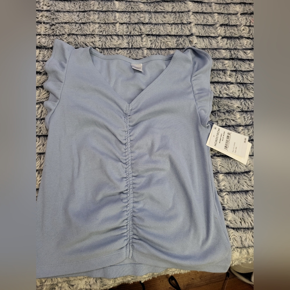 Nwt Light Blue Ruched V-Neck‎ Girls Top XL